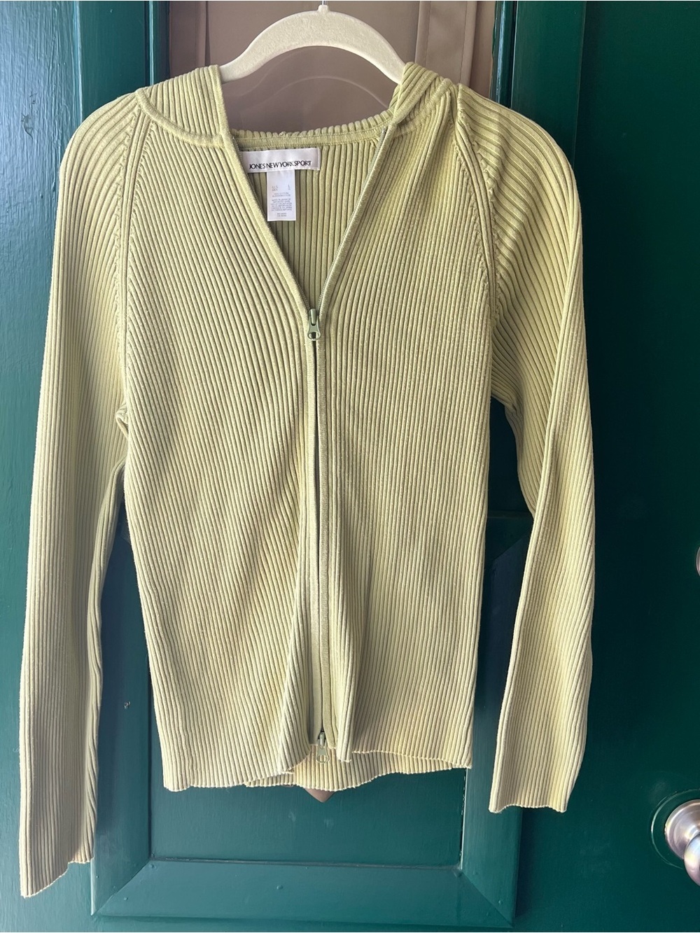 Jones New York Pale Green Ribbed Zip-Up Hoodie Cardigan